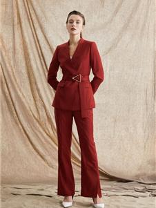 TieForHer女装2020新款红色西装